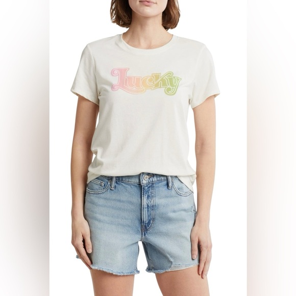 Lucky Brand Groovy Graphic Tee Shirt White NWT M XL - Picture 1 of 9